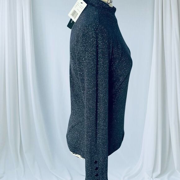 Violets & Roses Women’s S Metallic Long Sleeve Mock Neck Pullover Top in Night S - Picture 3 of 11